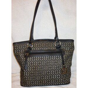 GIANI BERINI LARGE BLACK & GRAY MONOGRAM JACQUARD & LEATHER SHOULDER HANDBAG